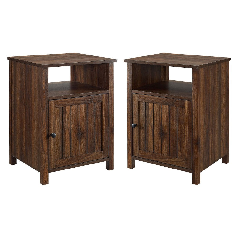 Craig Grooved Door Side Table Set - Dark Walnut