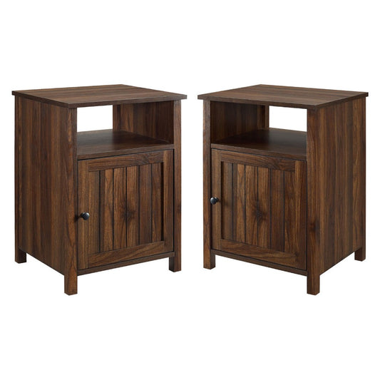 Craig Grooved Door Side Table Set - Dark Walnut