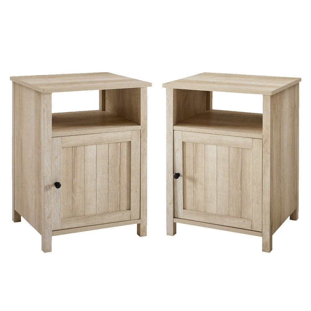 Craig Grooved Door Side Table Set - White Oak