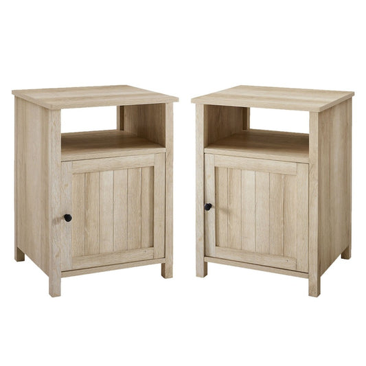 Craig Grooved Door Side Table Set - White Oak