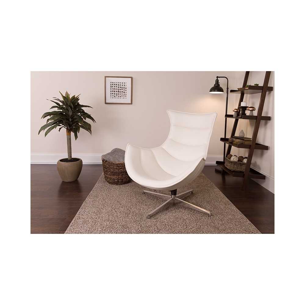 Creamy White LeatherSoft Swivel Cocoon Chair