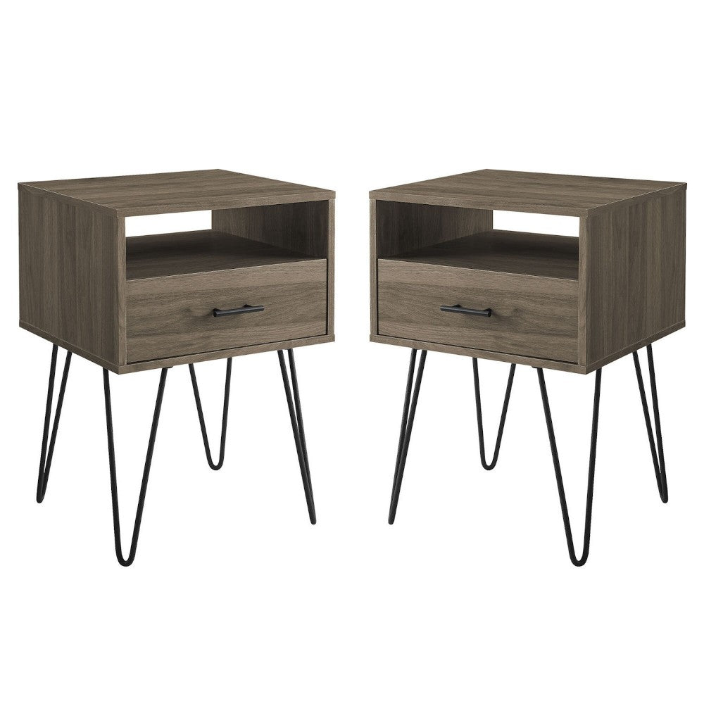 Croft Hairpin Leg 1 Drawer Side Table Set - Slate Gray