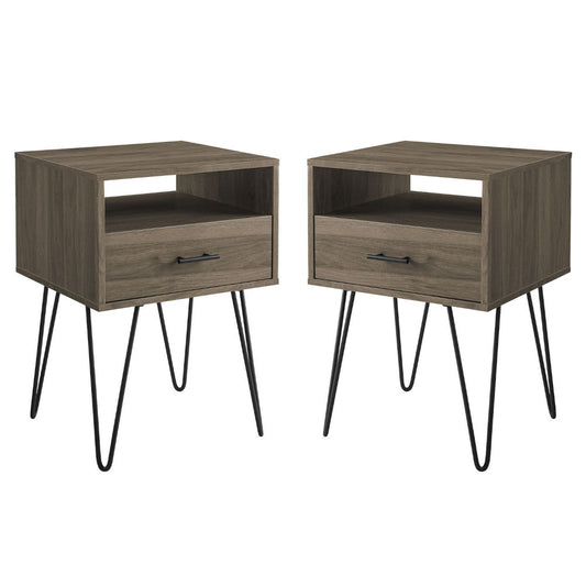 Croft Hairpin Leg 1 Drawer Side Table Set - Slate Gray