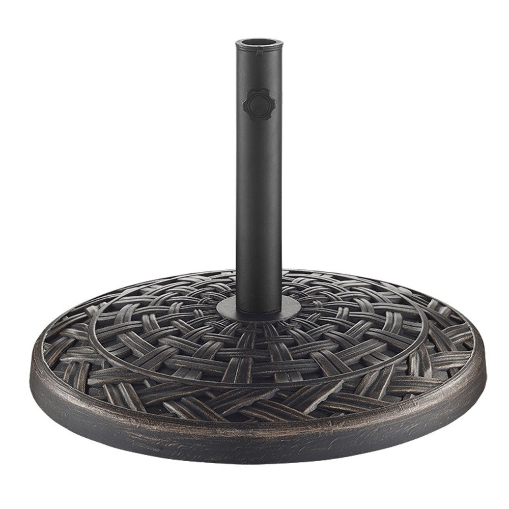 Cross Weave Round Outdoor Patio Umbrella Base - Antique Bronze
