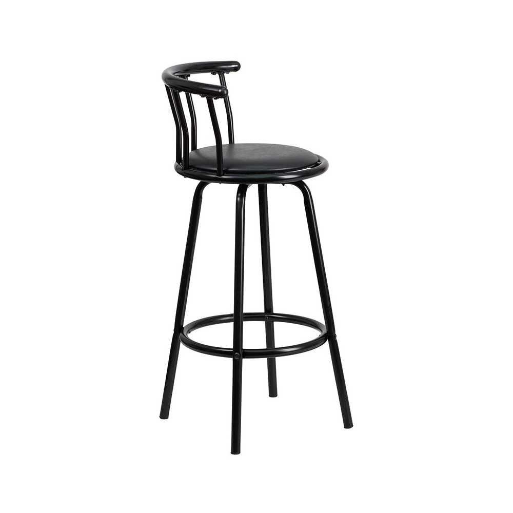 Crown Back Black Metal Barstool with Black Vinyl Swivel Seat