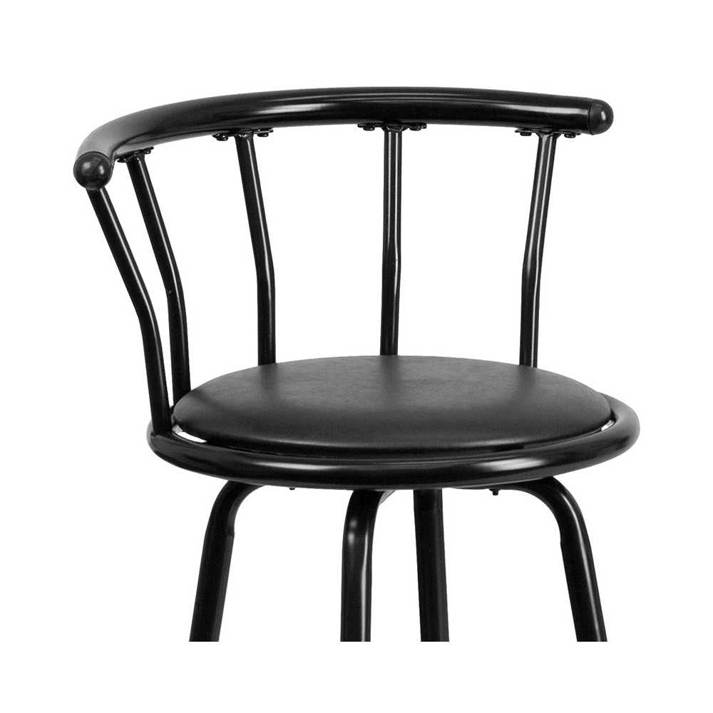 Crown Back Black Metal Barstool with Black Vinyl Swivel Seat