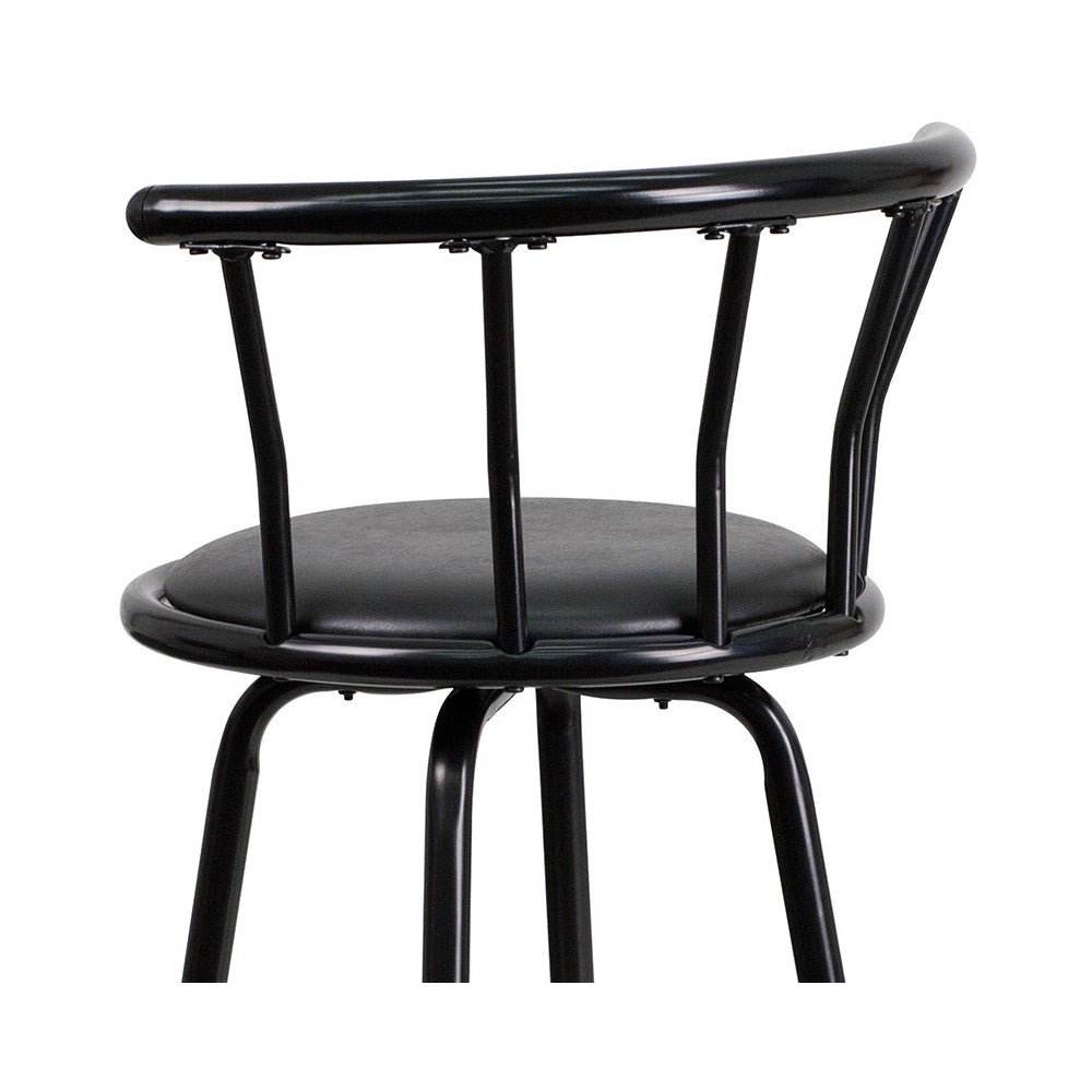 Crown Back Black Metal Barstool with Black Vinyl Swivel Seat