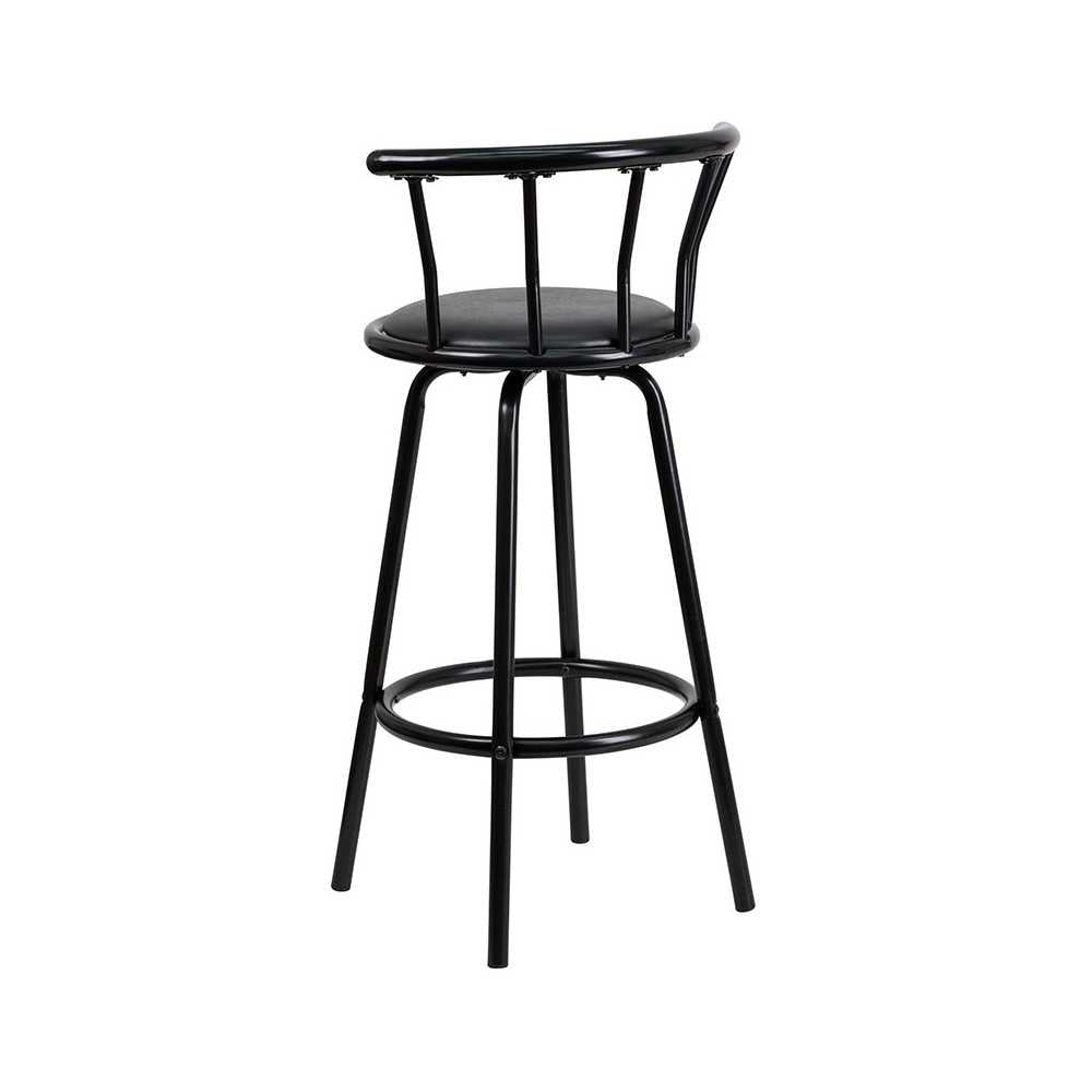 Crown Back Black Metal Barstool with Black Vinyl Swivel Seat