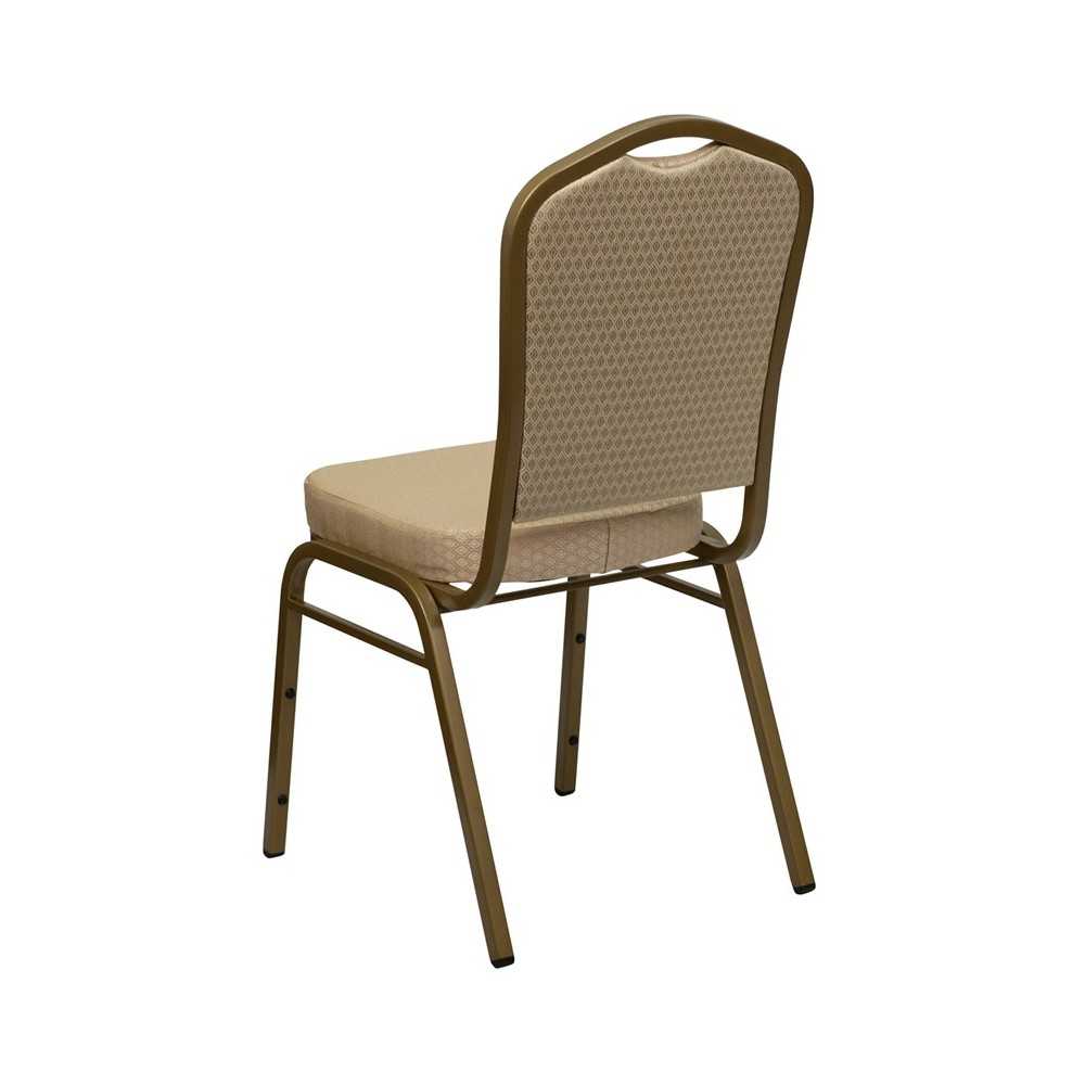 Crown Back Stacking Banquet Chair in Beige Patterned Fabric - Gold Frame