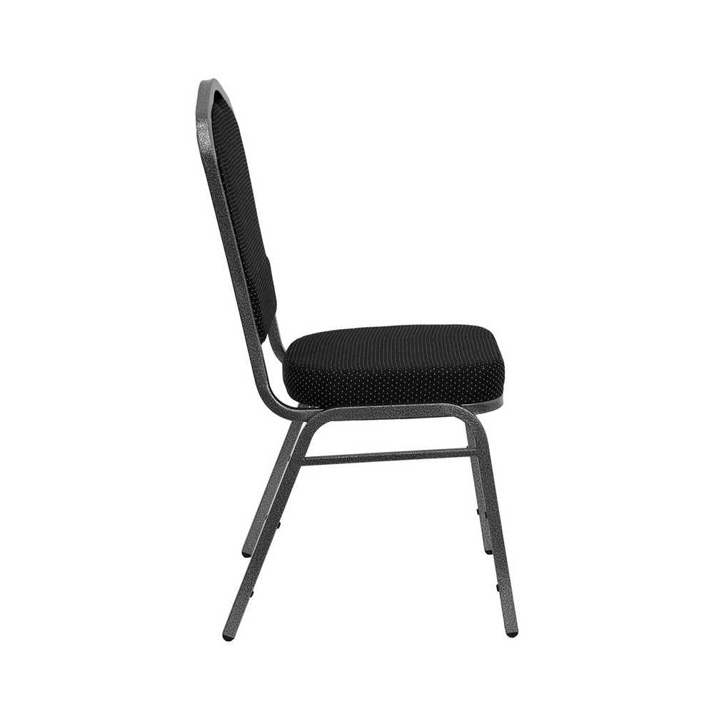 Crown Back Stacking Banquet Chair in Black Dot Patterned Fabric - Silver Vein Frame
