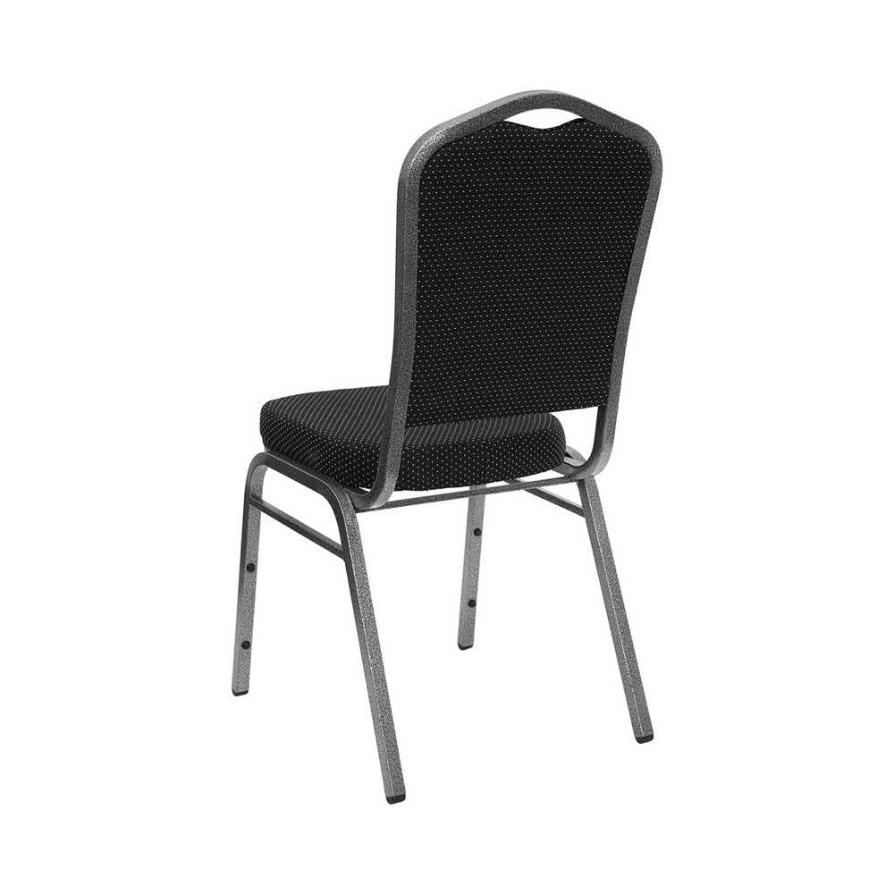 Crown Back Stacking Banquet Chair in Black Dot Patterned Fabric - Silver Vein Frame