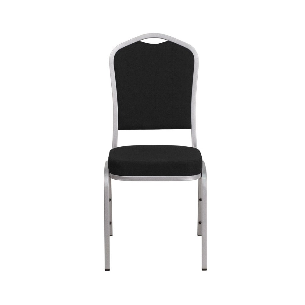 Crown Back Stacking Banquet Chair in Black Fabric - Silver Frame