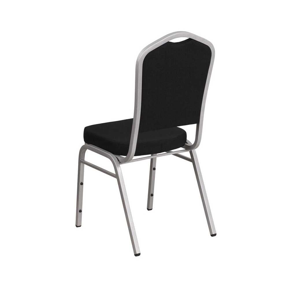 Crown Back Stacking Banquet Chair in Black Fabric - Silver Frame