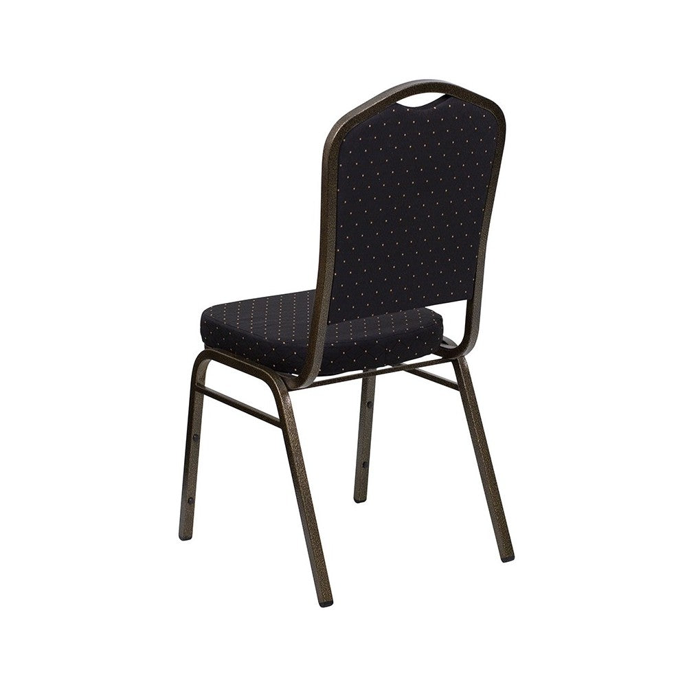 Crown Back Stacking Banquet Chair in Black Patterned Fabric - Gold Vein Frame
