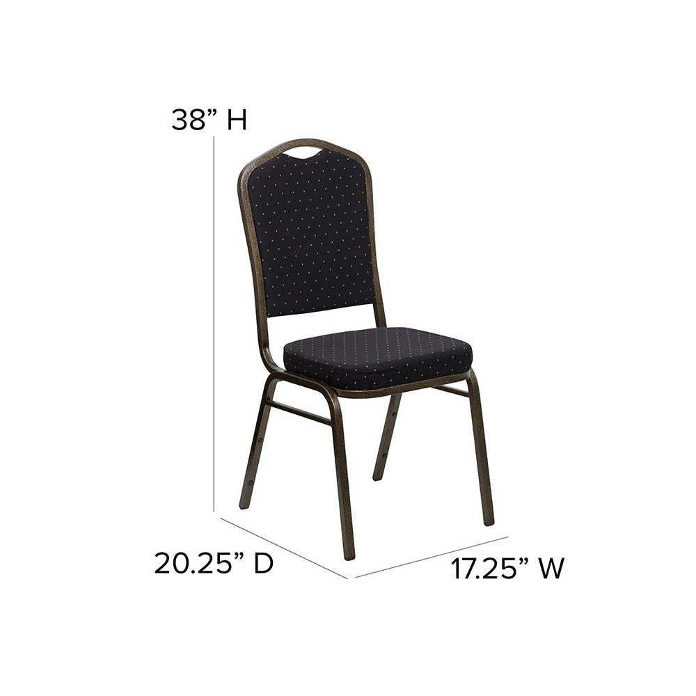 Crown Back Stacking Banquet Chair in Black Patterned Fabric - Gold Vein Frame