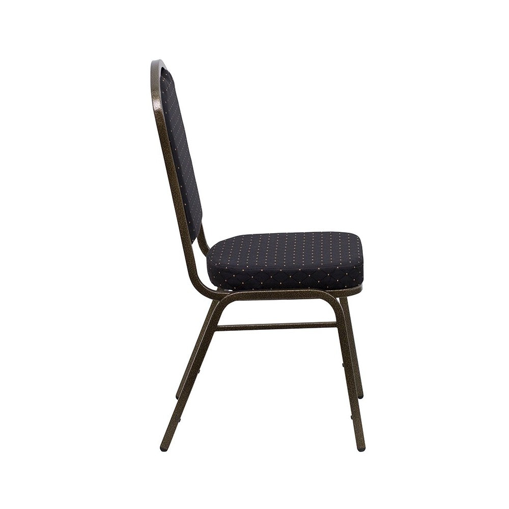 Crown Back Stacking Banquet Chair in Black Patterned Fabric - Gold Vein Frame