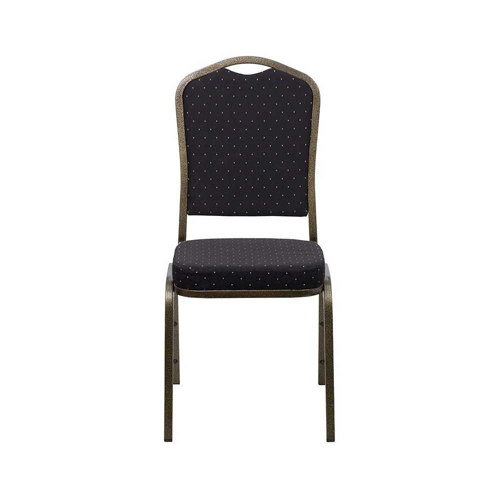 Crown Back Stacking Banquet Chair in Black Patterned Fabric - Gold Vein Frame