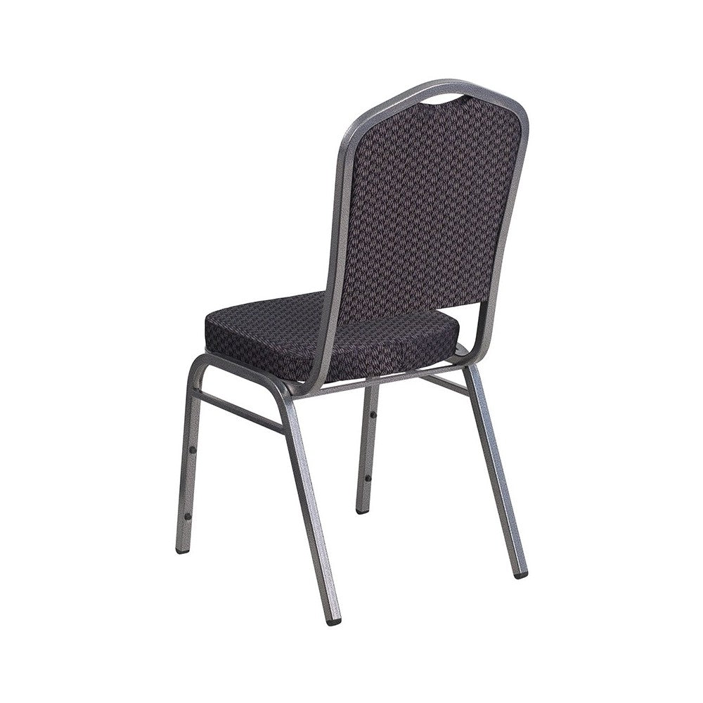 Crown Back Stacking Banquet Chair in Black Patterned Fabric - Silver Vein Frame
