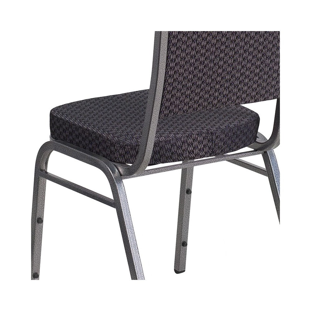 Crown Back Stacking Banquet Chair in Black Patterned Fabric - Silver Vein Frame