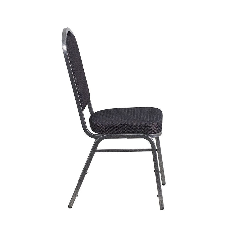 Crown Back Stacking Banquet Chair in Black Patterned Fabric - Silver Vein Frame