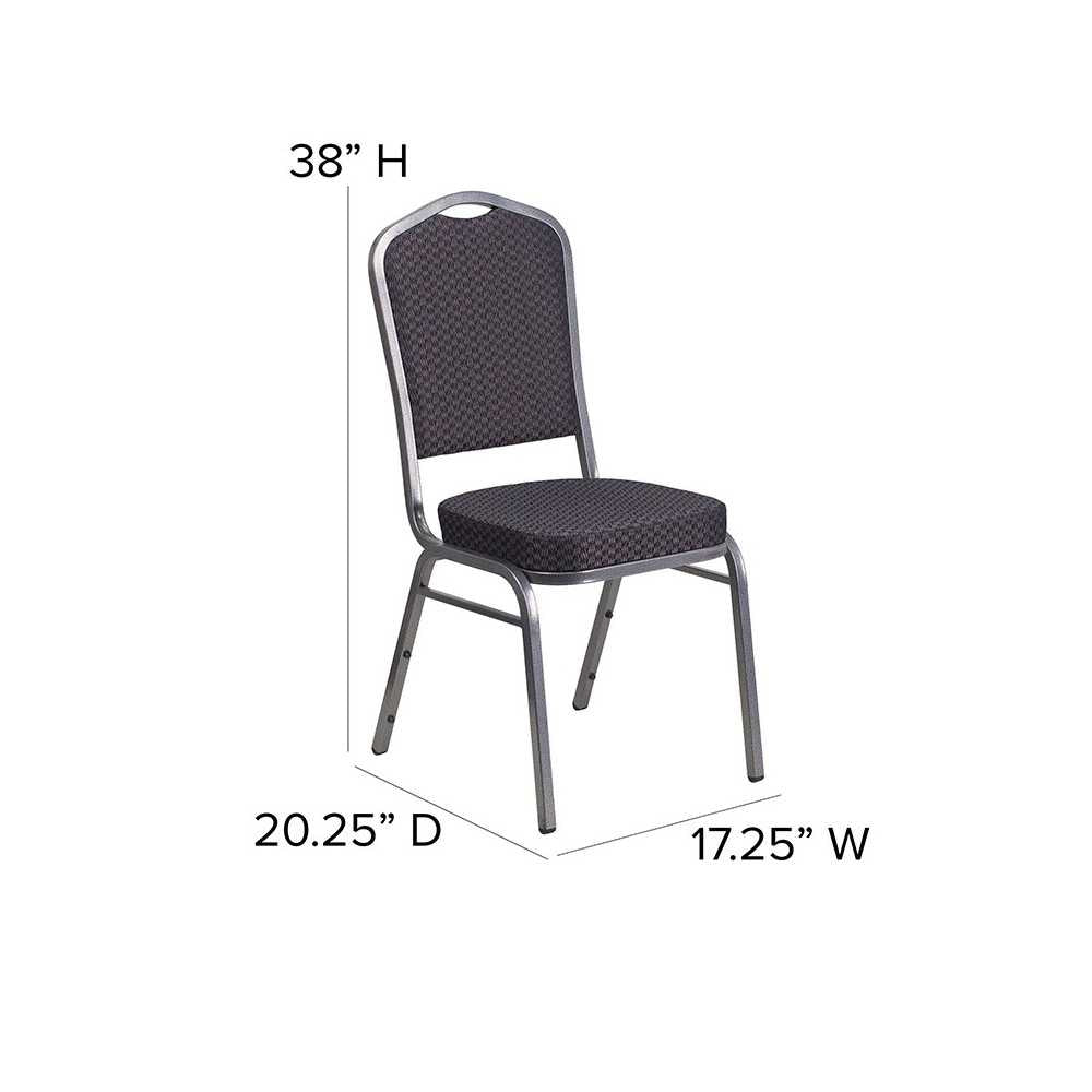 Crown Back Stacking Banquet Chair in Black Patterned Fabric - Silver Vein Frame