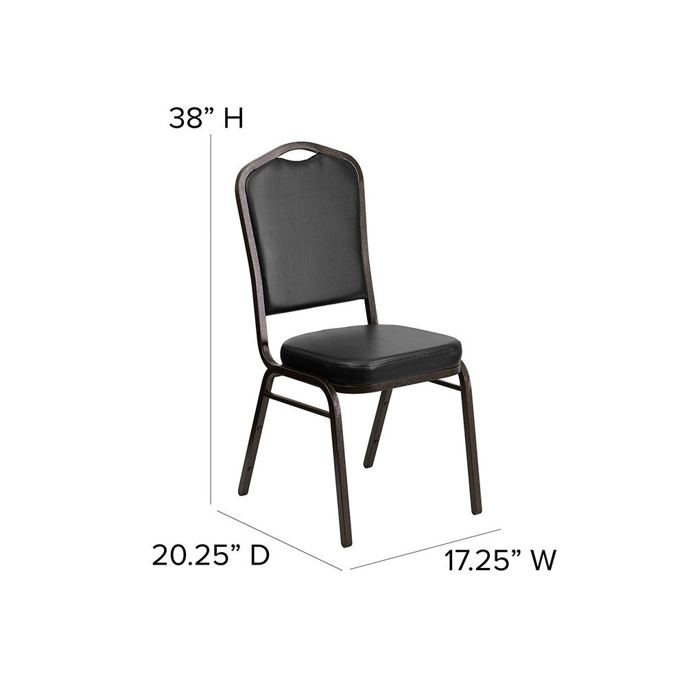 Crown Back Stacking Banquet Chair in Black Vinyl - Gold Vein Frame