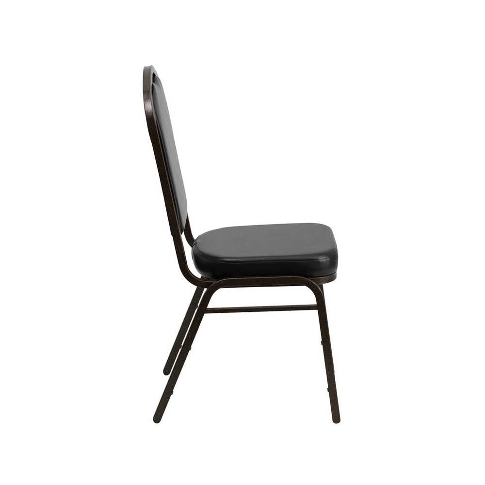 Crown Back Stacking Banquet Chair in Black Vinyl - Gold Vein Frame
