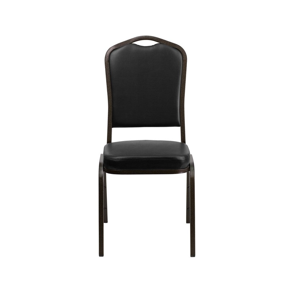 Crown Back Stacking Banquet Chair in Black Vinyl - Gold Vein Frame