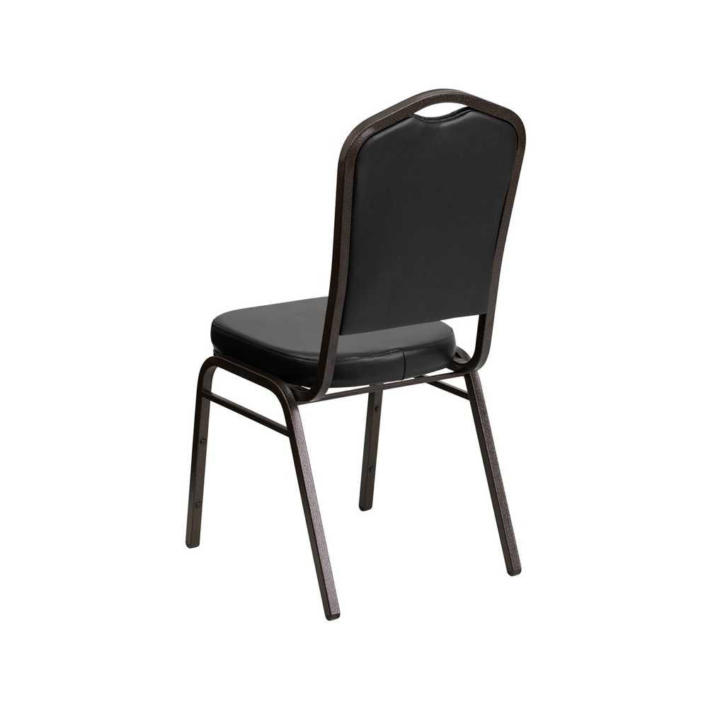 Crown Back Stacking Banquet Chair in Black Vinyl - Gold Vein Frame