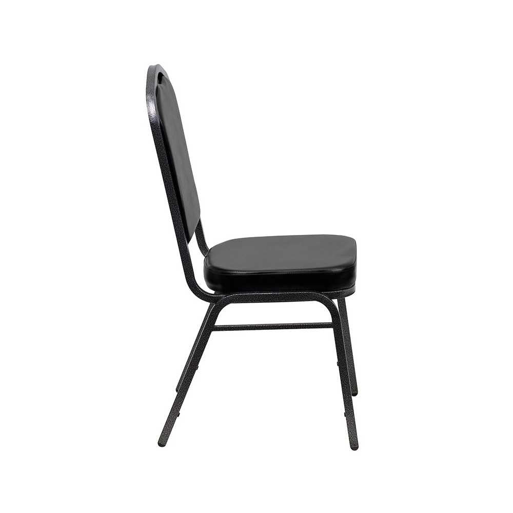 Crown Back Stacking Banquet Chair in Black Vinyl - Silver Vein Frame