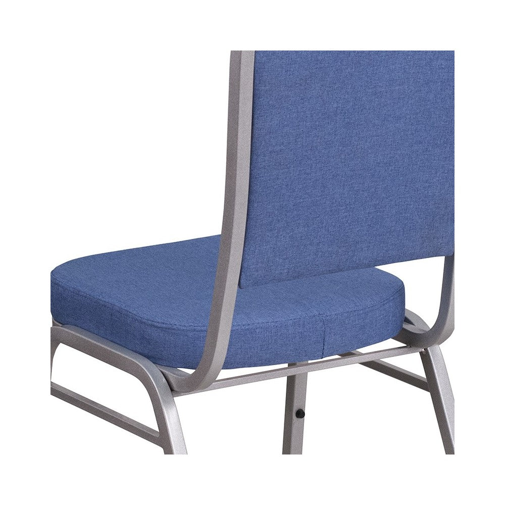 Crown Back Stacking Banquet Chair in Blue Fabric - Silver Frame