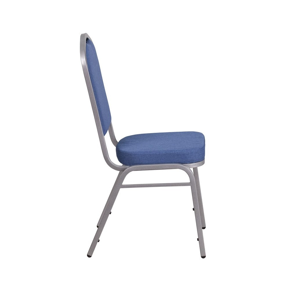 Crown Back Stacking Banquet Chair in Blue Fabric - Silver Frame