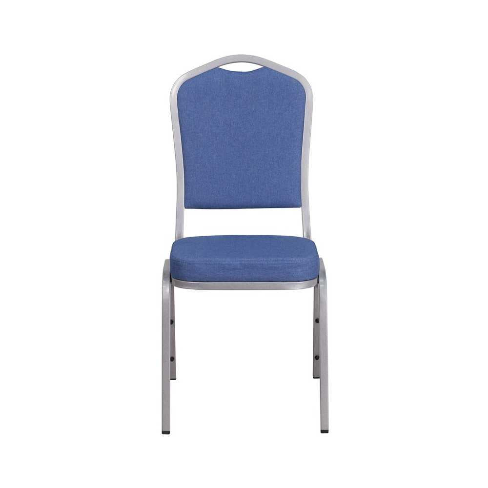Crown Back Stacking Banquet Chair in Blue Fabric - Silver Frame