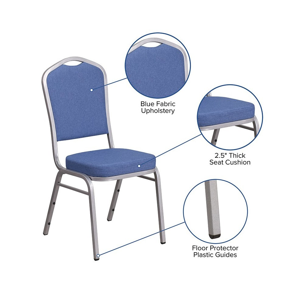 Crown Back Stacking Banquet Chair in Blue Fabric - Silver Frame