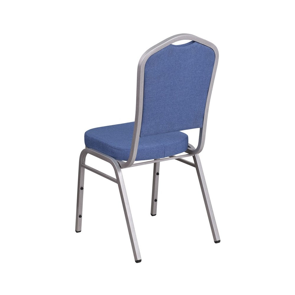 Crown Back Stacking Banquet Chair in Blue Fabric - Silver Frame
