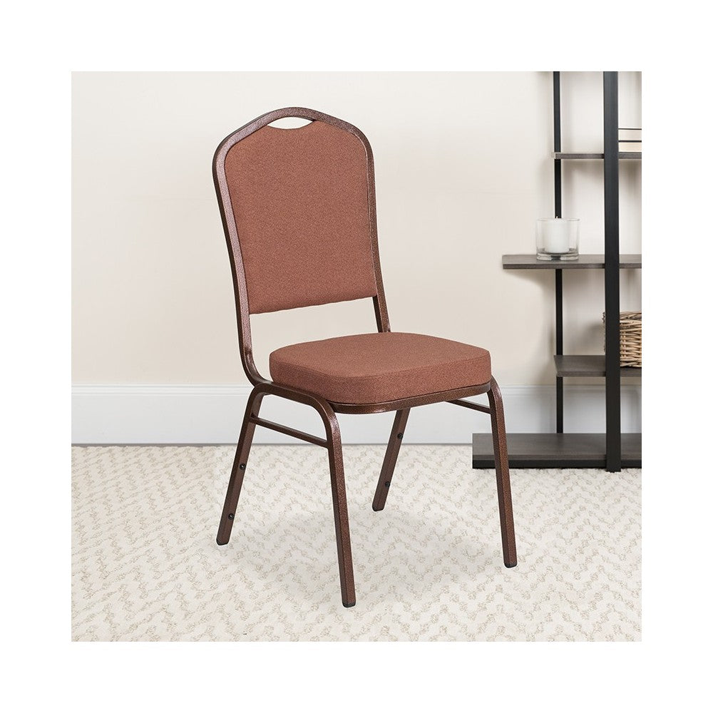 Crown Back Stacking Banquet Chair in Brown Fabric - Copper Vein Frame