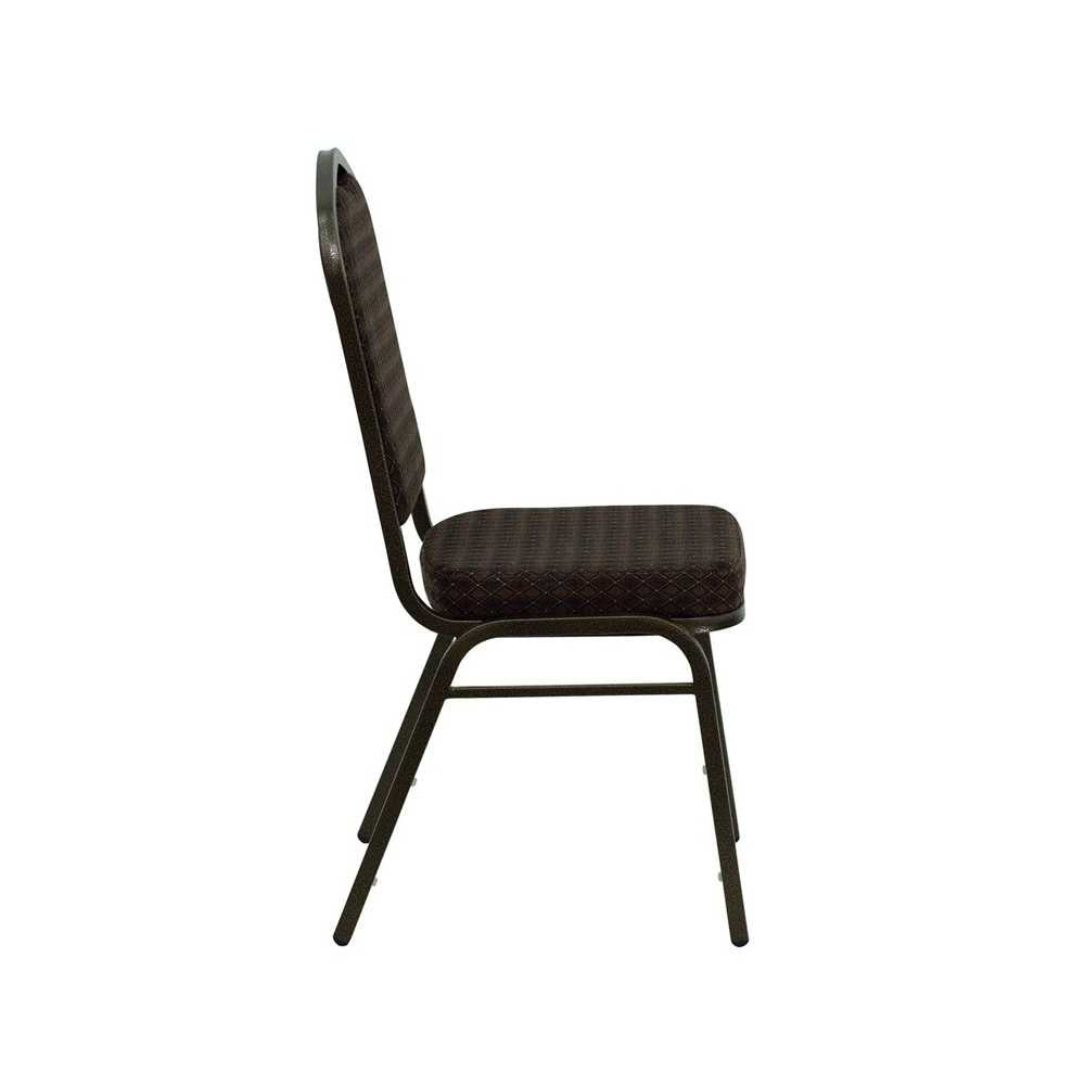 Crown Back Stacking Banquet Chair in Brown Patterned Fabric - Gold Vein Frame