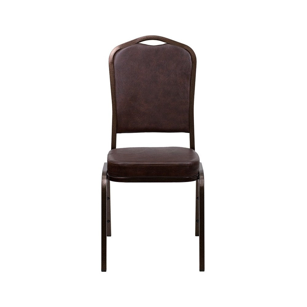 Crown Back Stacking Banquet Chair in Brown Vinyl - Copper Vein Frame