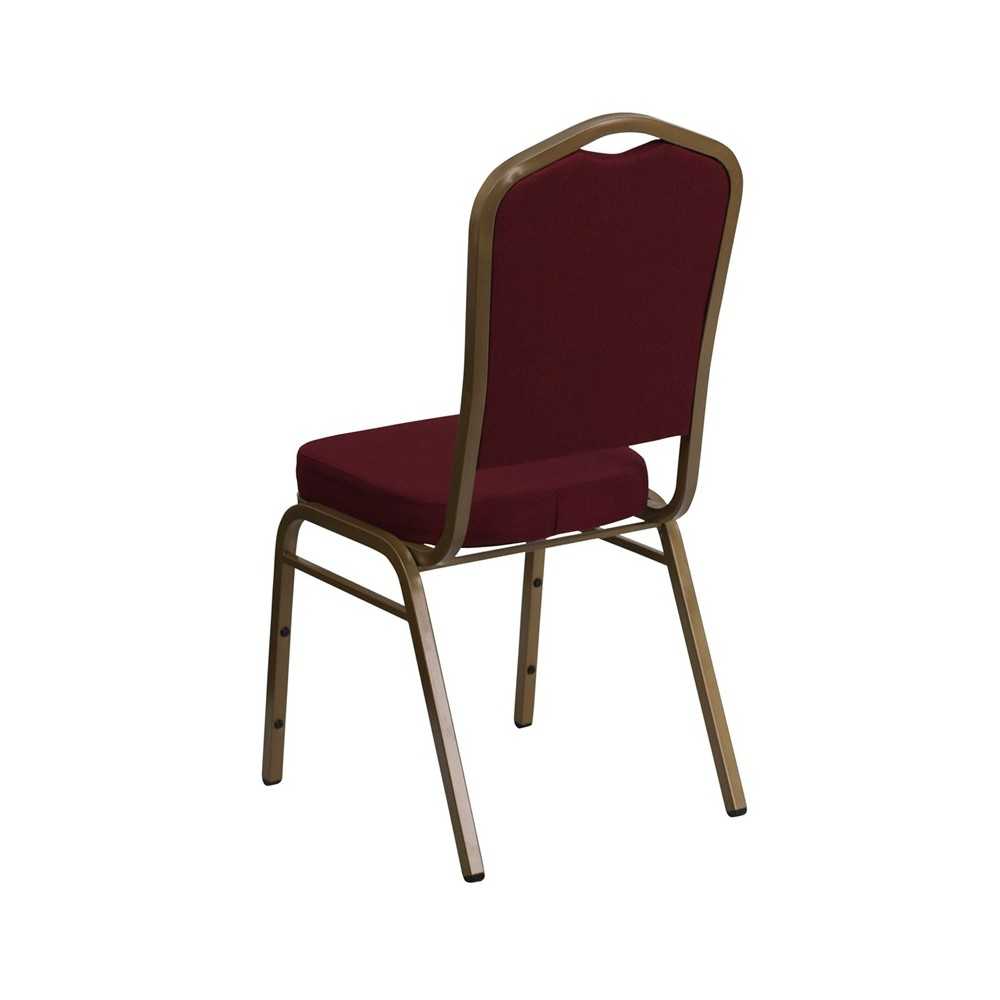 Crown Back Stacking Banquet Chair in Burgundy Fabric - Gold Frame