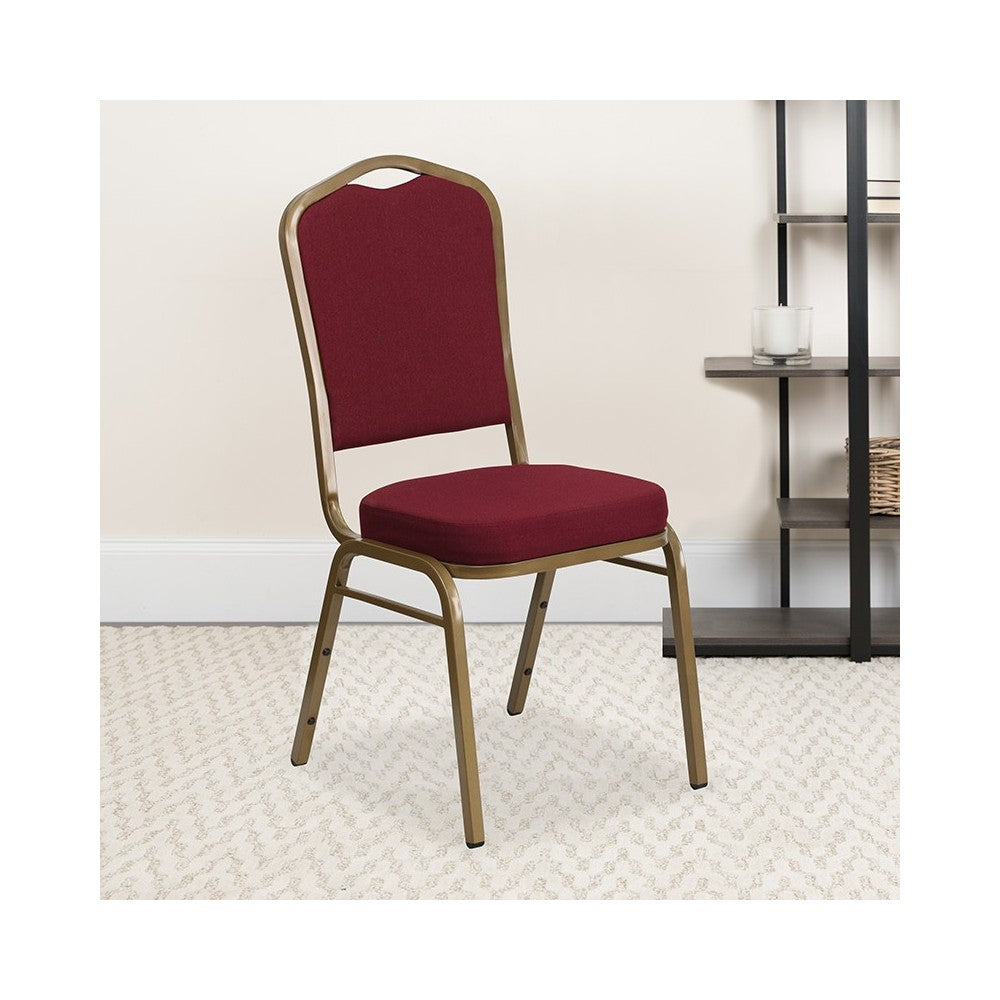 Crown Back Stacking Banquet Chair in Burgundy Fabric - Gold Frame