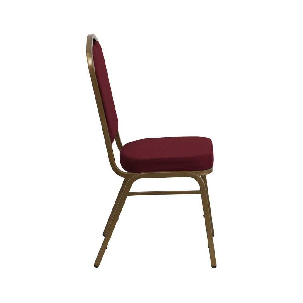 Crown Back Stacking Banquet Chair in Burgundy Fabric - Gold Frame