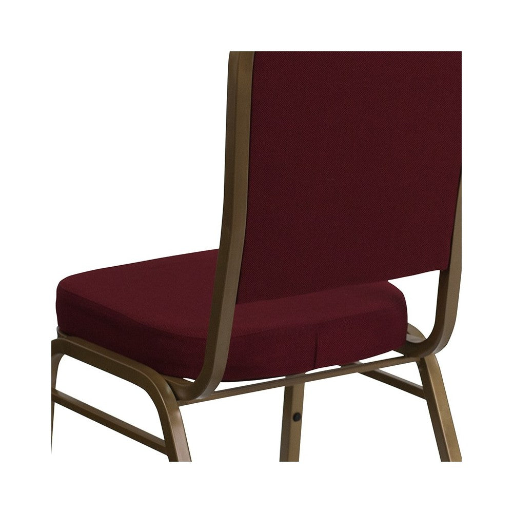 Crown Back Stacking Banquet Chair in Burgundy Fabric - Gold Frame