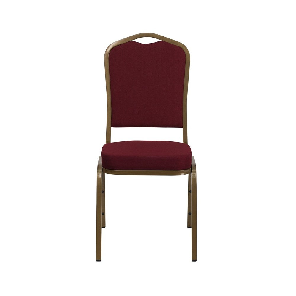 Crown Back Stacking Banquet Chair in Burgundy Fabric - Gold Frame