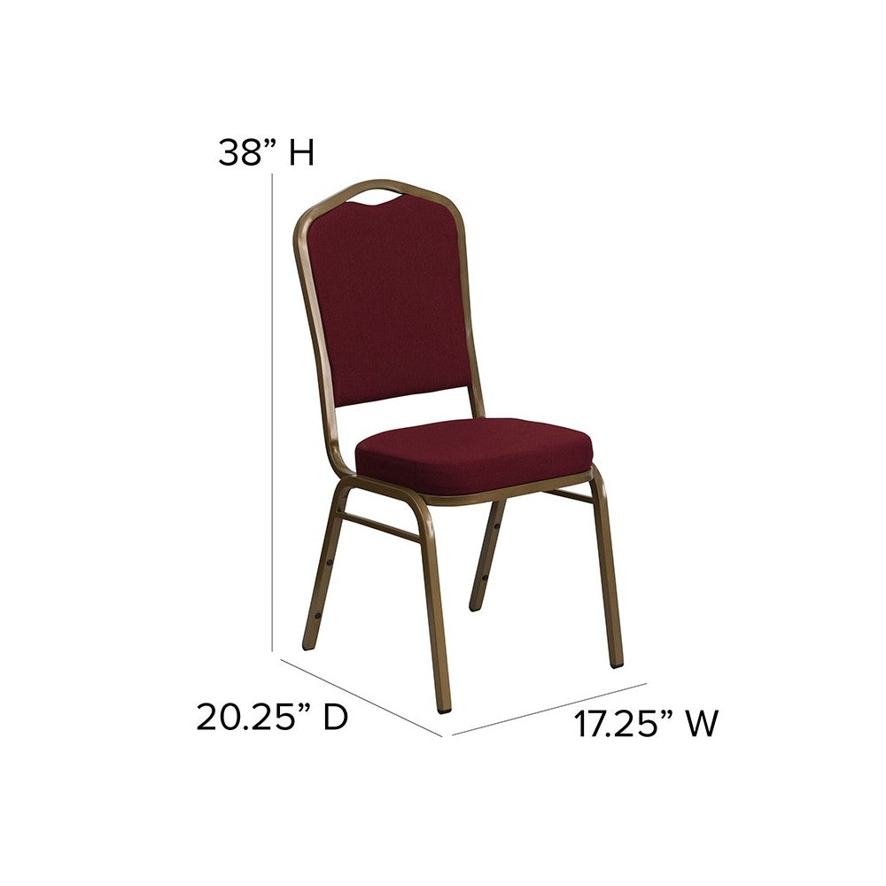 Crown Back Stacking Banquet Chair in Burgundy Fabric - Gold Frame