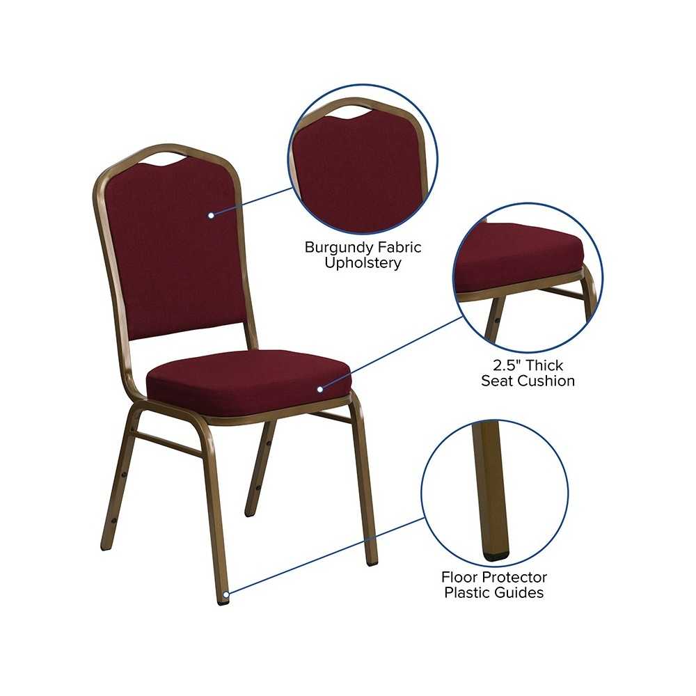 Crown Back Stacking Banquet Chair in Burgundy Fabric - Gold Frame