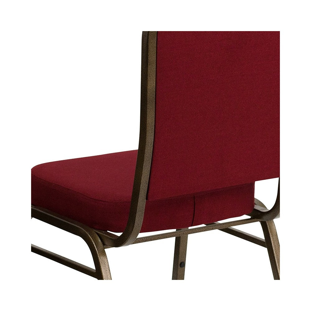 Crown Back Stacking Banquet Chair in Burgundy Fabric - Gold Vein Frame