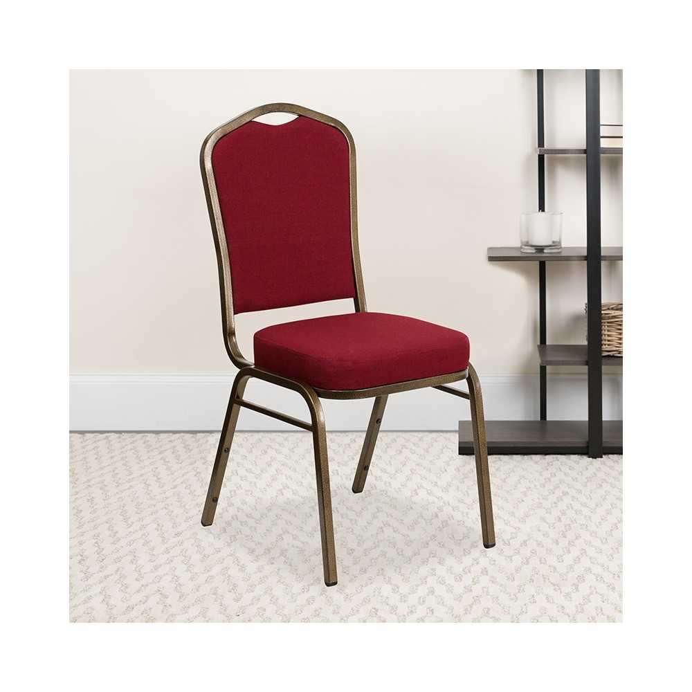 Crown Back Stacking Banquet Chair in Burgundy Fabric - Gold Vein Frame