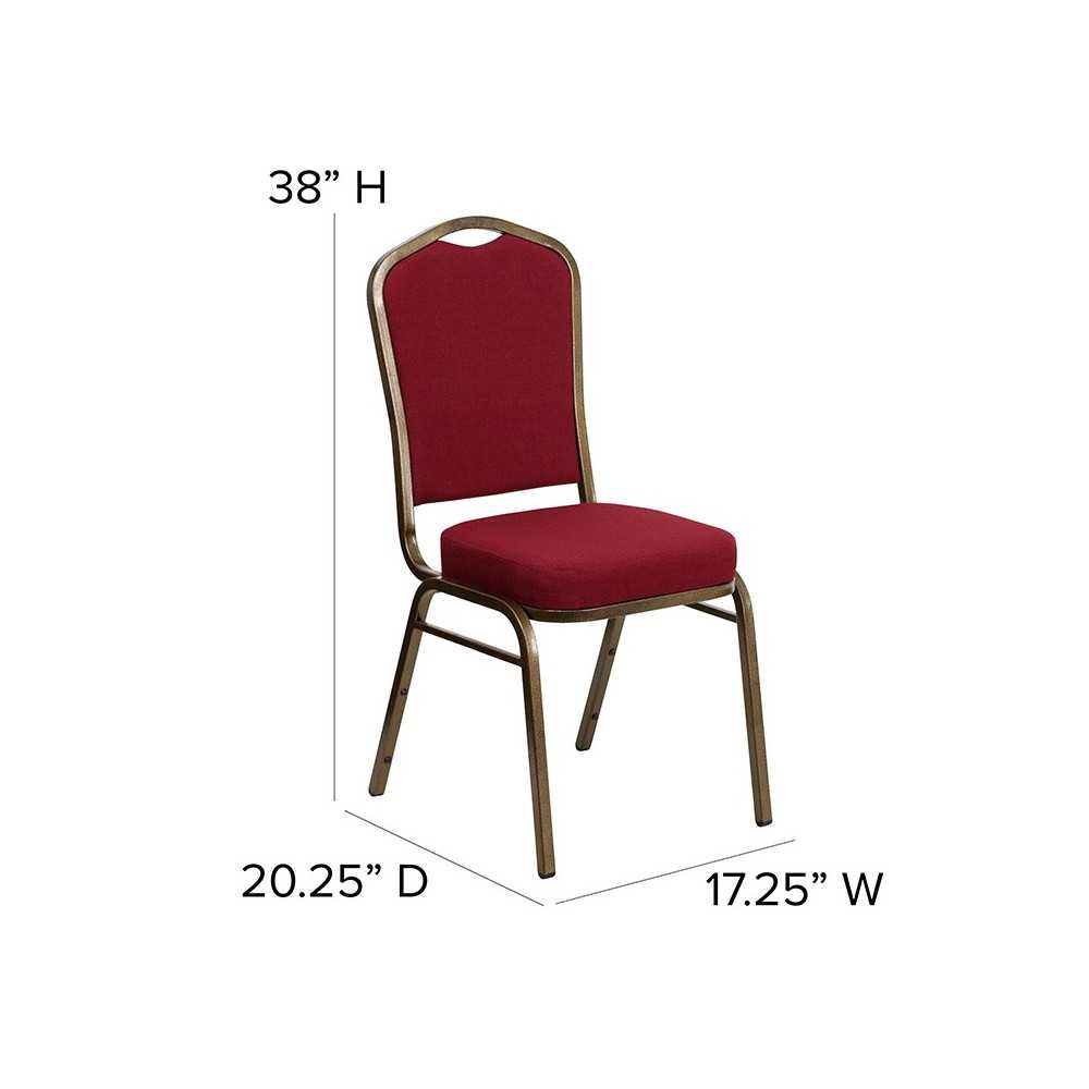 Crown Back Stacking Banquet Chair in Burgundy Fabric - Gold Vein Frame
