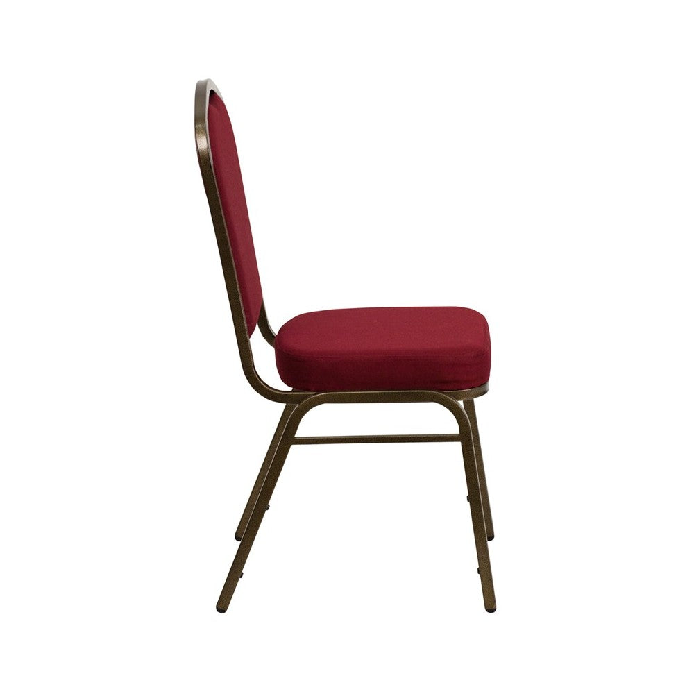 Crown Back Stacking Banquet Chair in Burgundy Fabric - Gold Vein Frame