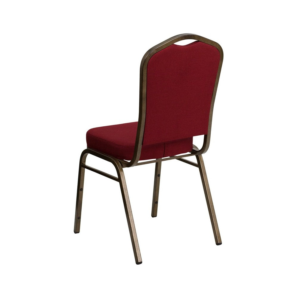 Crown Back Stacking Banquet Chair in Burgundy Fabric - Gold Vein Frame